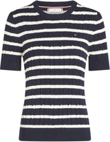 Tommy Hilfiger Jersey de Punto para Mujer, Multicolor (Dark Night Navy/Ivory Petal STP), L