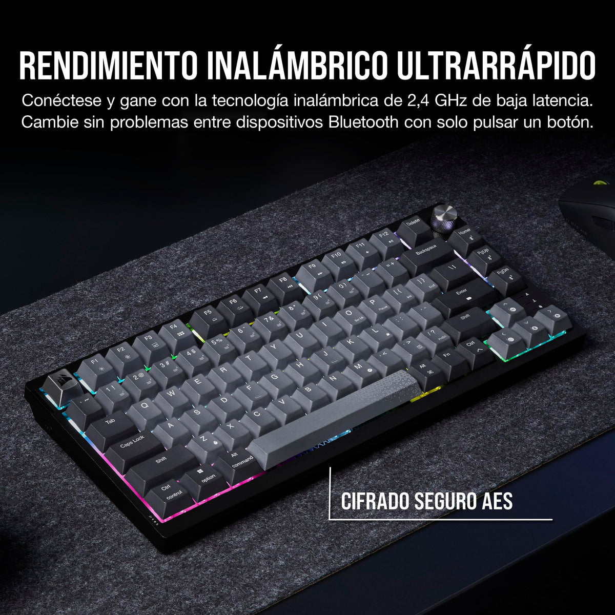 CORSAIR K65 PLUS WIRELESS 75% RGB Teclado Mecánico para Juegos Intercambiable en Caliente - Interruptores Lineales Rojos CORSAIR MLX Prelubricados - Insonorización - Teclados PBT - QWERTY ES - Negro