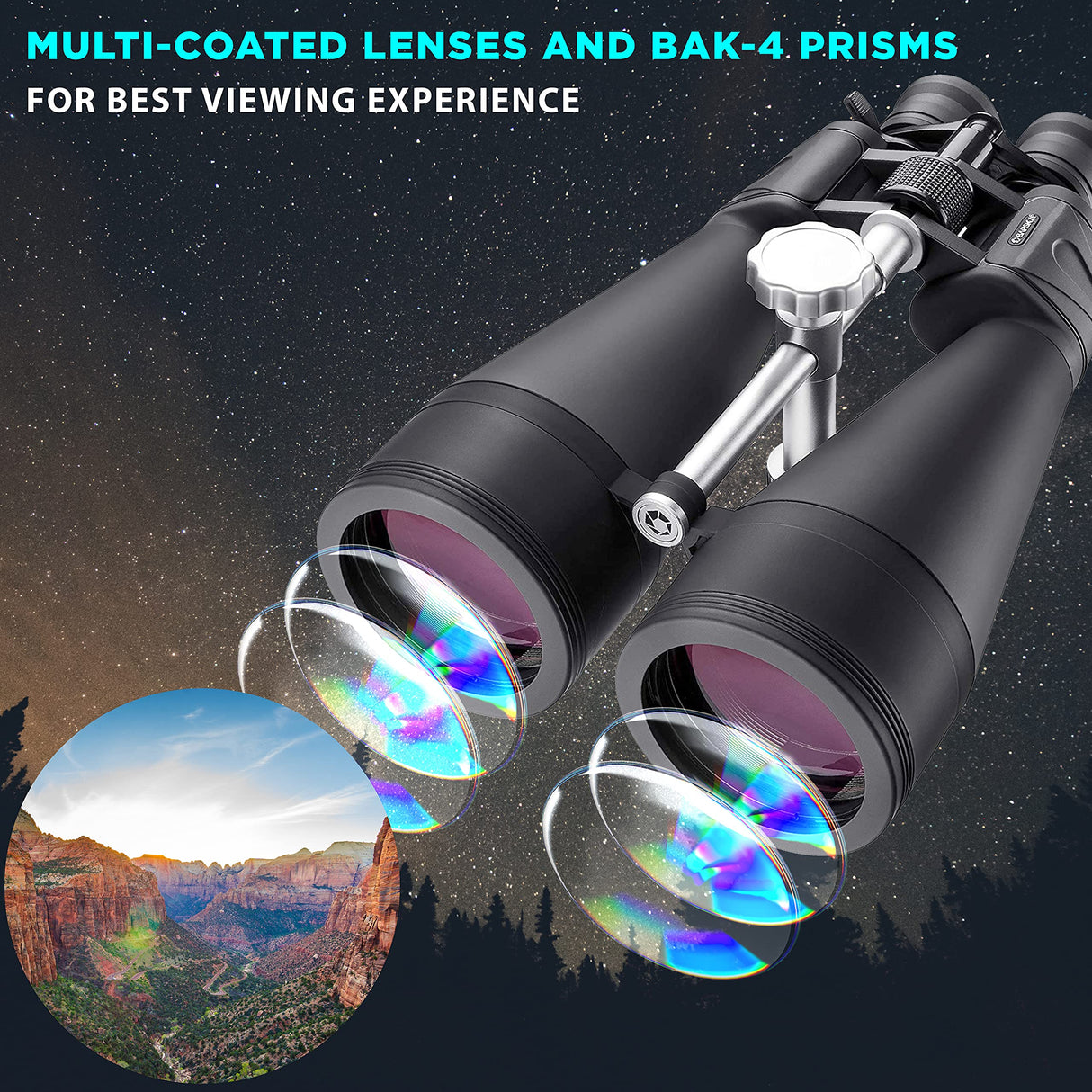 Barska AB10592 Gladiator - Prismáticos con Zoom de 20-100 x 70 aumentos con Adaptador de trípode para astronomía y visión de Largo Alcance, Color Negro