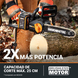 WORX WG350E Nitro - Motosierra profesional con batería de 20 V, potente sierra para madera, 10 m/s, longitud de corte de 30 cm, compacta y segura, lubricación automática, tensor de cadena