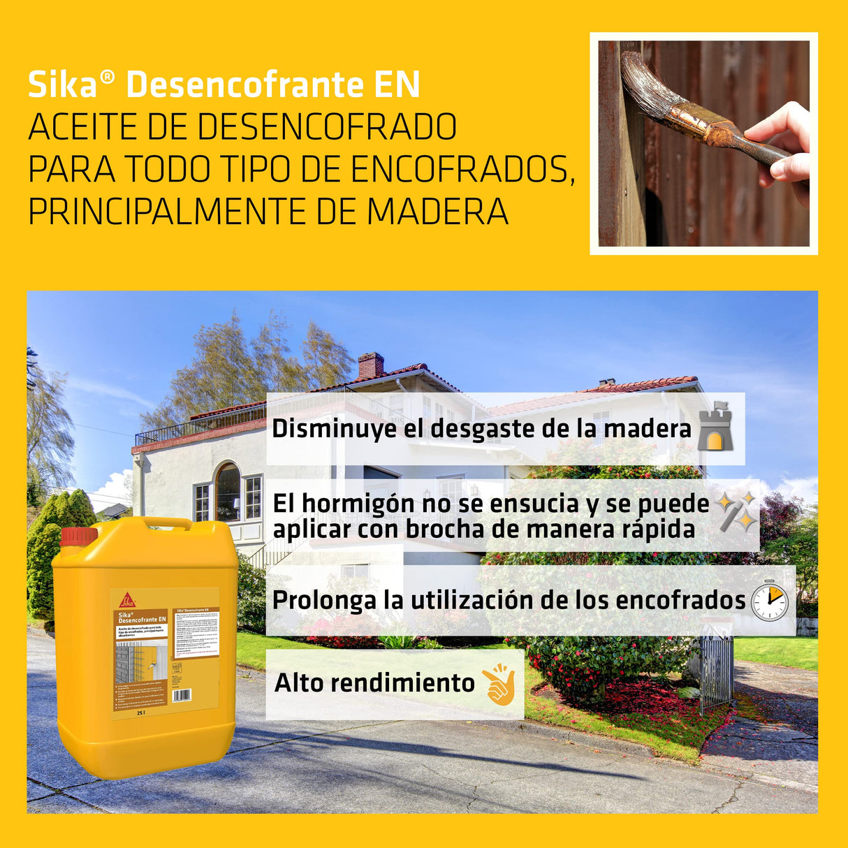 SIKA - Aceite de desencofrado - Sika Desencofrante EN amarillo - Para todo tipo de encofrados - Ideal para encofrados de madera - Listo para usar - 25 L