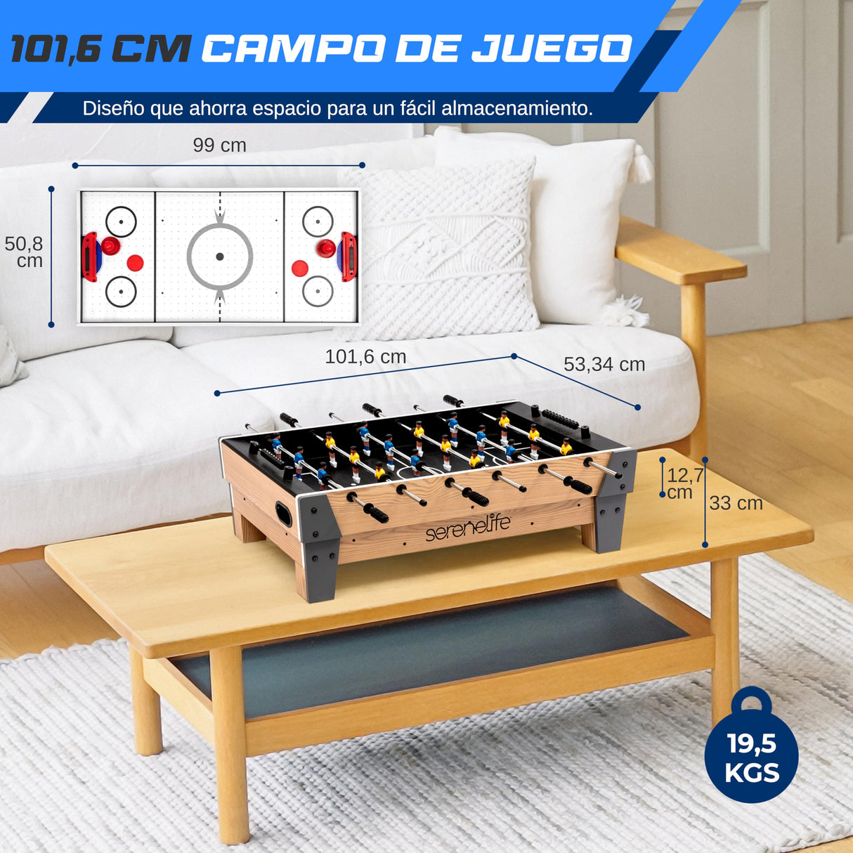 Serenelife Mesa de Hockey de Aire de 38”, Futbolin de 40”, 2 en 1, Giratoria, Ideal para el hogar, Salas de Juego, Arcades, Fiestas y reuniones Familiares