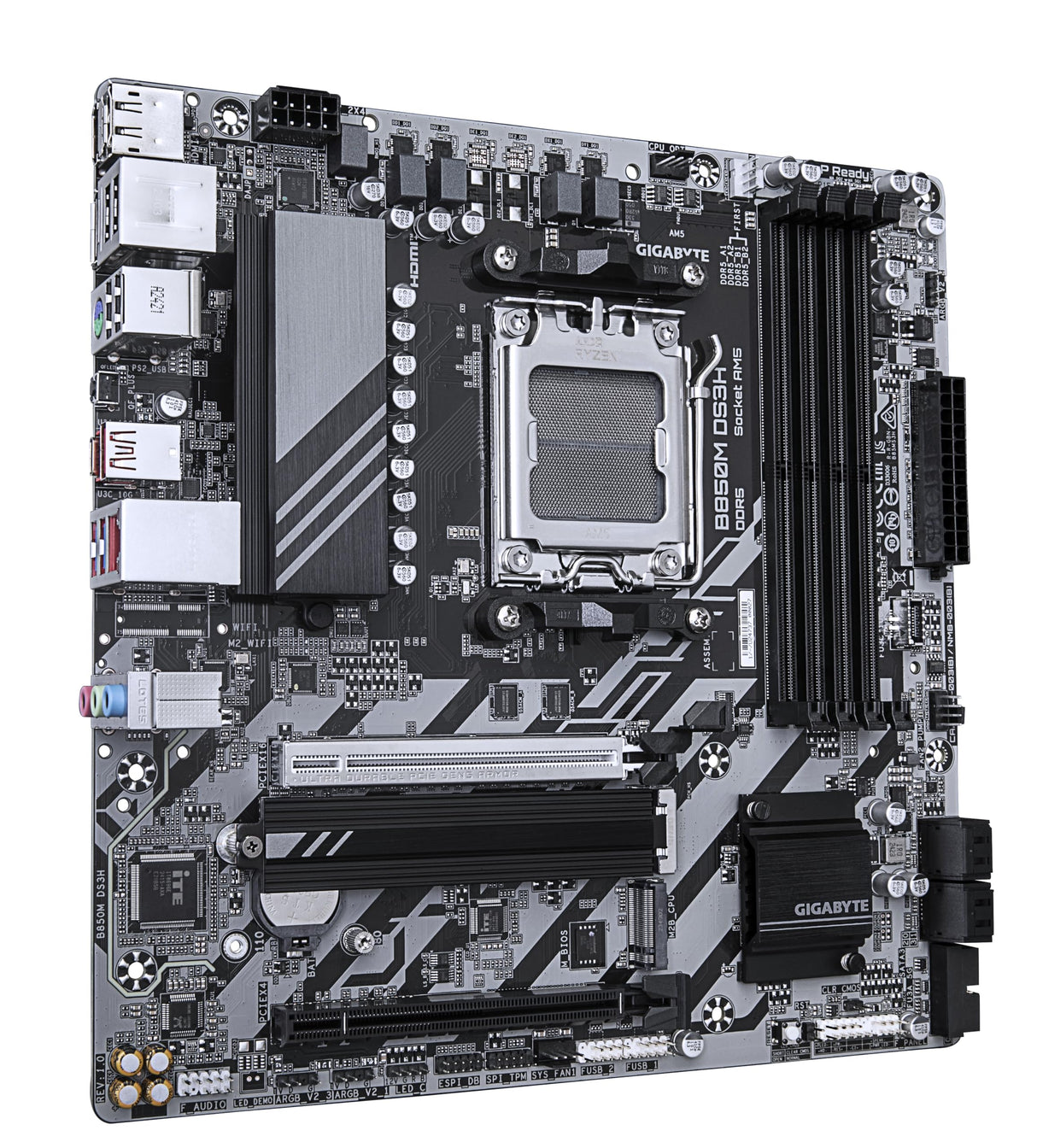 GIGABYTE B850M DS3H Placa Base - Procesadores AMD Ryzen Serie 9000, 16+2+2 Fases VRM Digitales, hasta 8200MHz DDR5 (OC), 1xPCIe 5.0 + 1xPCIe 4.0 M.2, LAN 2.5, USB 3.2 Gen 2