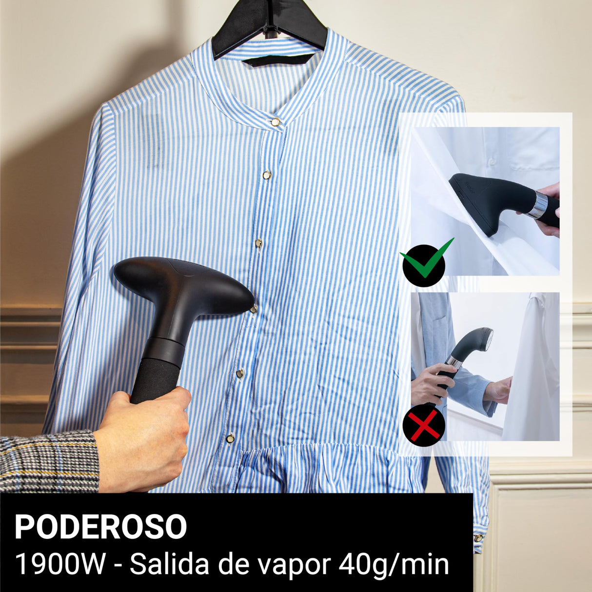 STEAMONE - Plancha de vapor 1900W 40g/min - Plancha vertical vapor 60min de autonomía (1200ml) - Elimina el 99,99% de las impurezas - Listo en 60s - Unilys UNI900GB