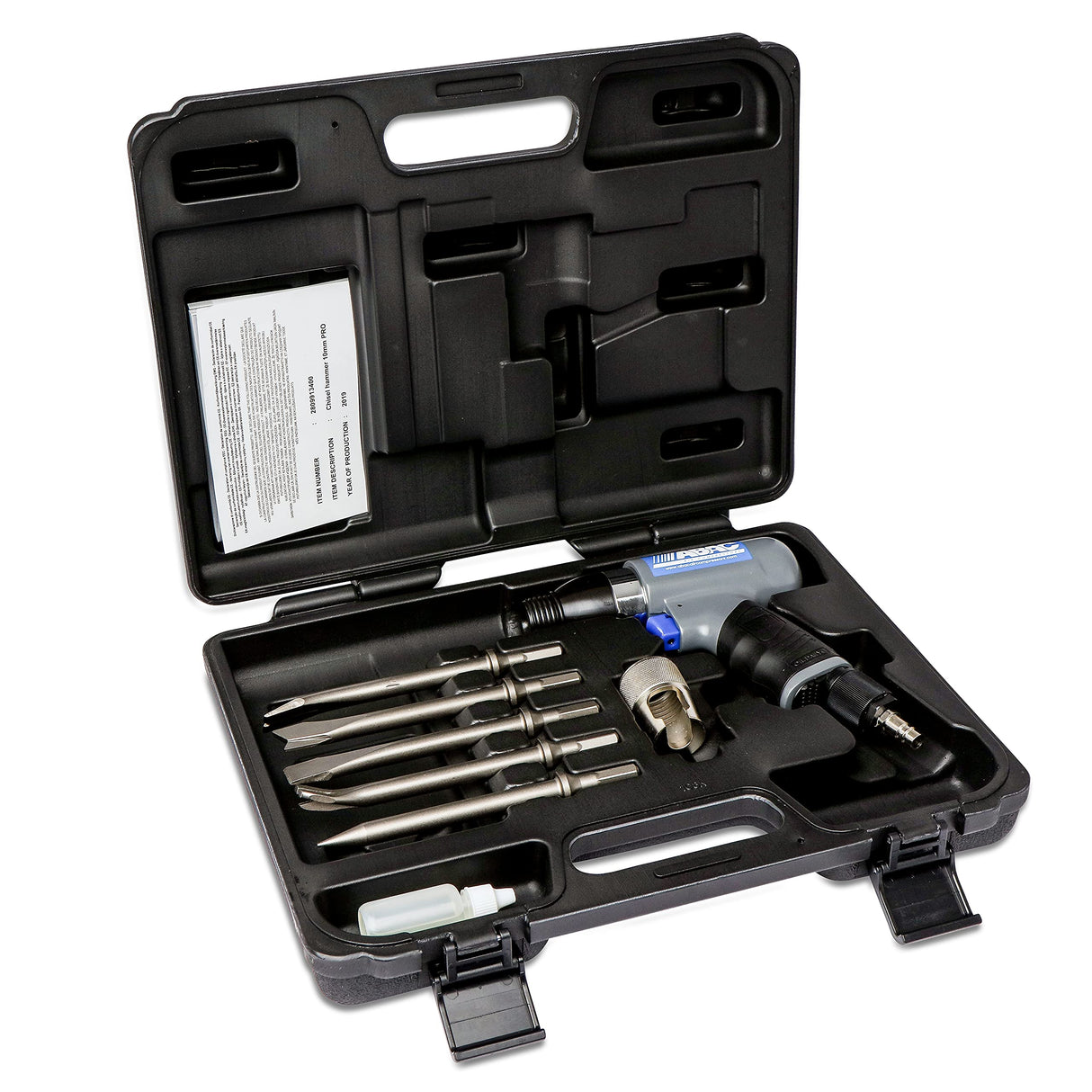 ABAC Martillo Cincelador 10 mm PRO - Kit completo (cincel puntiagudo y plano de 175 mm, separador de láminas, cortapernos y extractor) - Peso : 1,9 kg