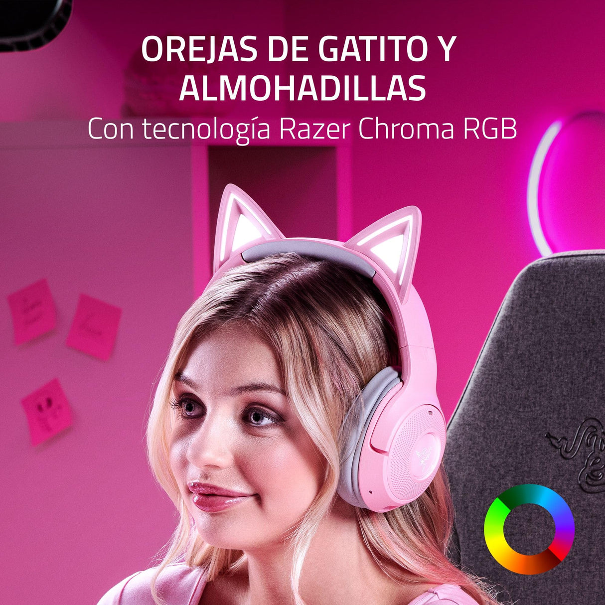 Razer Kraken Kitty V2 BT - Auriculares RGB inalámbricos por Bluetooth con orejas de gatito (Bluetooth 5.2, Diafragmas TriForce de 40 mm, Construcción ligera de 325 g) Quartz