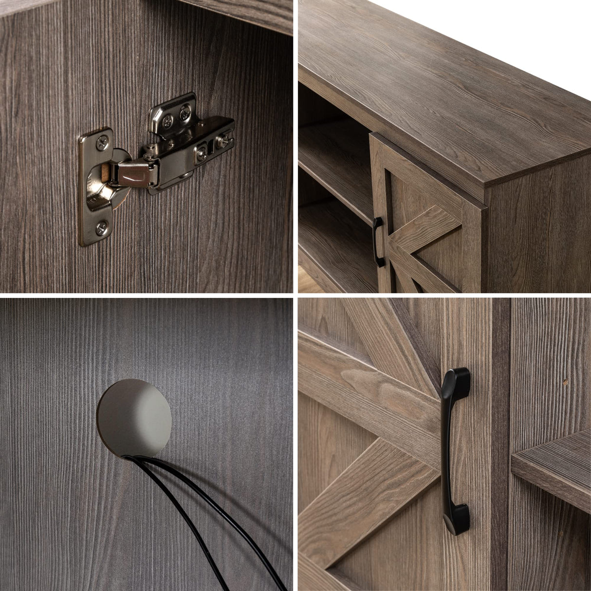 Zinus Wade Mueble TV - Mueble TV 147x67x40 cm - Mueble con armario - Diseño estilo granja - Gris