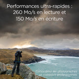 Integral de Tarjeta SD 1 TB UHS-II V60 con velocidades de lectura de hasta 260 MB/s y velocidades de escritura de 150 MB/s. Tarjeta de memoria de alta velocidad profesional SDXC