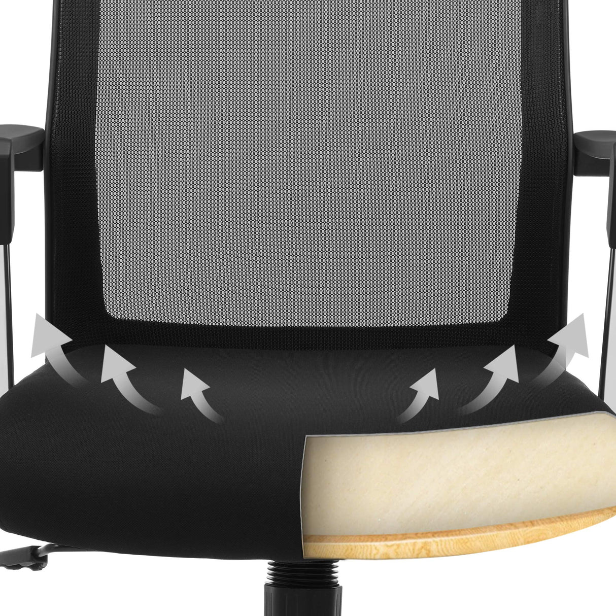 SONGMICS Silla giratoria de oficina, Silla de escritorio de malla Altura ajustable, Negro OBN83B