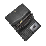 Fossil Billetero para mujer Logan, Bolso con solapa de piel y poliuretano negro 19,4 cm largo x 2,5 cm ancho x 10,2 cm alto SL7833001