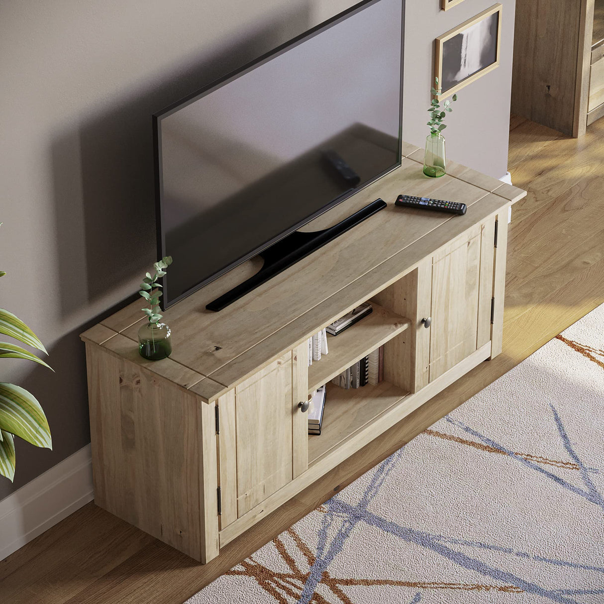 Panama Mueble para televisor con 2 Puertas y 1 Estante, Madera, Beige, Dimensions (L*W*H): 120 x 40.0 x 50 cm
