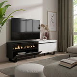 Skraut Home | Mueble TV | Televisión | Muebles de salón, almacenaje | 200x57x35cm | para TV hasta 80" | Chimenea eléctrica | Diseño Industrial | Estilo Moderno | Blanco y Negro