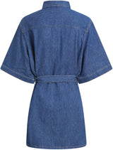 Calvin Klein Vestido Camisero Vaquero Mujer Linen Boxy Belted Denim, Azul (Denim Medium), M
