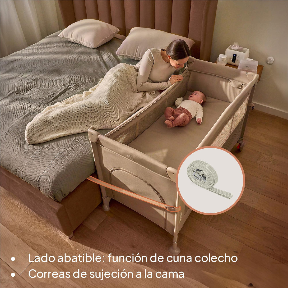 lionelo Ellen Cuna de Viaje 3 en 1 de 0 a 3 años, Cuna Colecho para Recién Nacidos y Mayores hasta 15 kg, 2 Alturas de Colchón, Correas de Amarre, Entrada Lateral con Cremallera, 2 Ruedas Bolsa