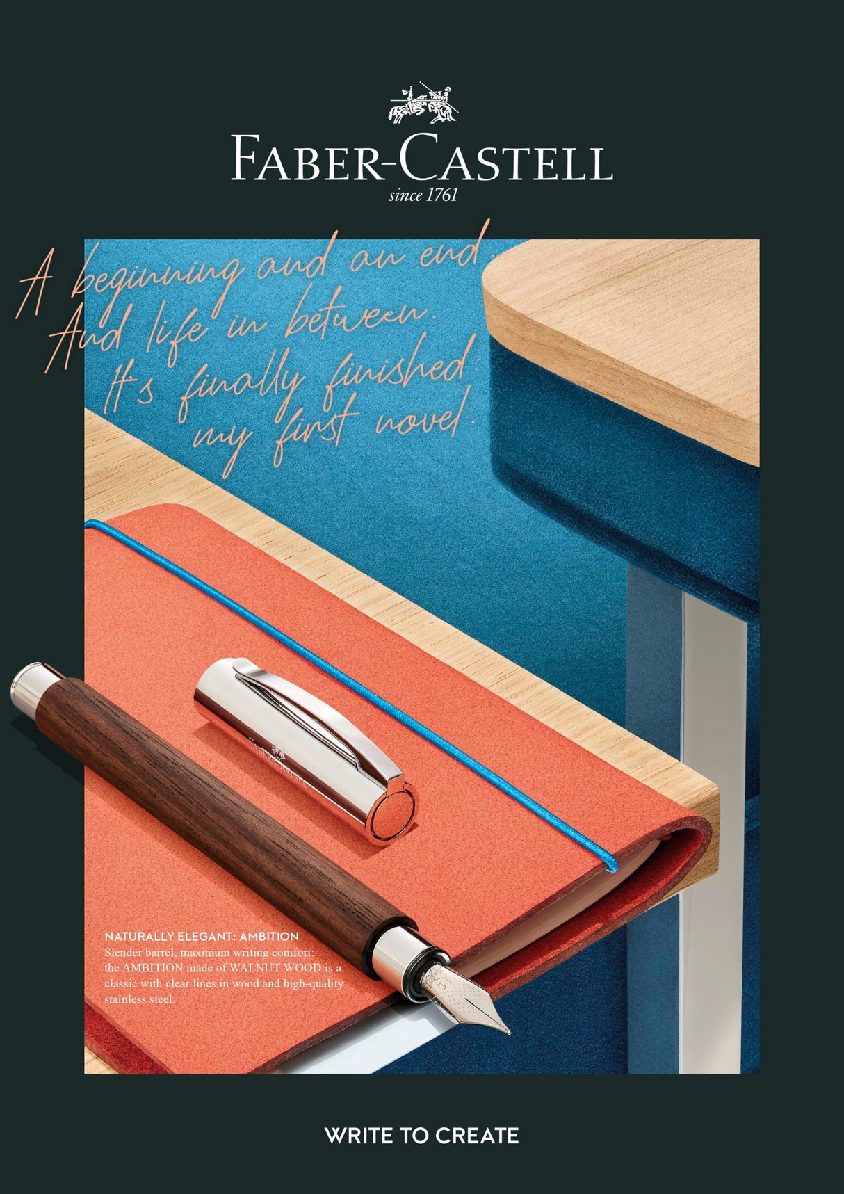 Faber-Castell 148181 - Pluma Estilográfica Ambition con Cuerpo en Madera de Peral - Plumín de Acero Inoxidable - Trazo F