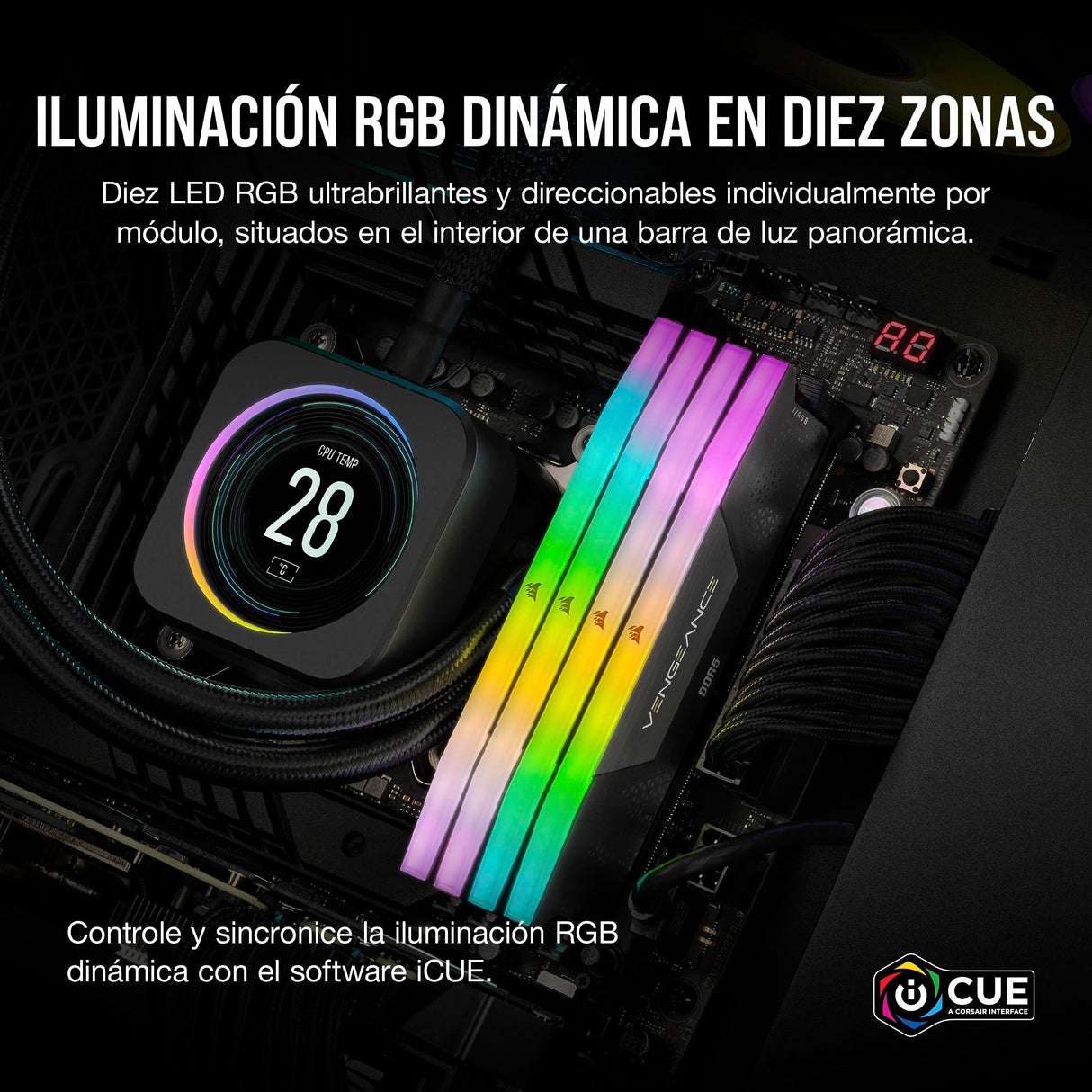 CORSAIR Vengeance RGB DDR5 RAM 64GB (2x32GB) 6400MHz CL42-52-52-104 1.35V Intel XMP 3.0 Memoria de Ordenador de Sobremesa – Negro (CMH64GX5M2B6400C42)