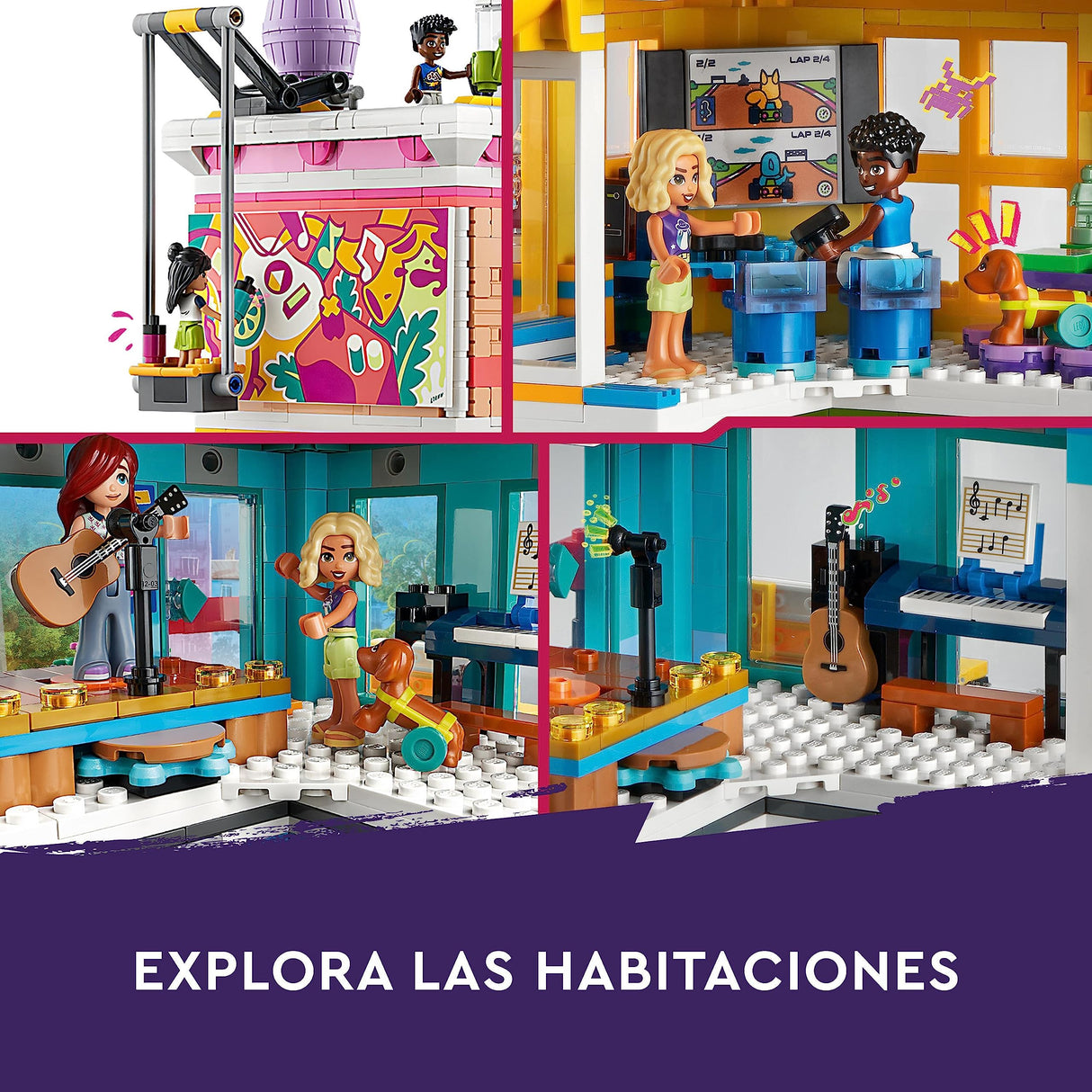 LEGO Friends Centro Comunitario de Heartlake City de Juguete - Set Modular con 5 Plantas, 6 Mini Muñecos, Figura de Perro y Accesorios Creativos - Regalo de Cumpleaños para Niñas de 9+ Años 41748