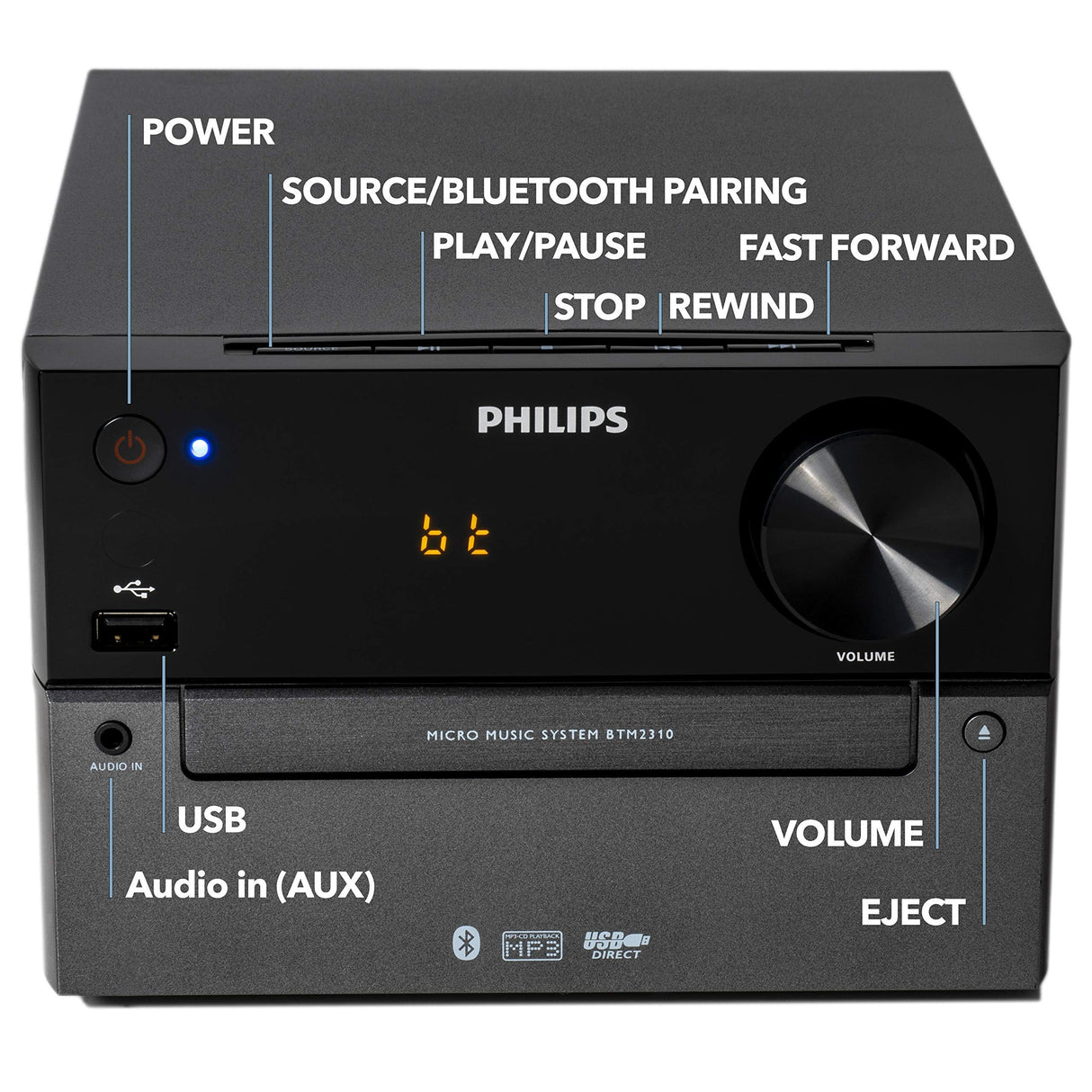 Philips Audio M4505/12 Micro Music System with Bluetooth (Dab+/FM Radio, USB, CD, MP3-CD, 60 W, Audio-In, USB Port for Charging, Bass-Reflex Loudspeakers, Digital Sound Control)