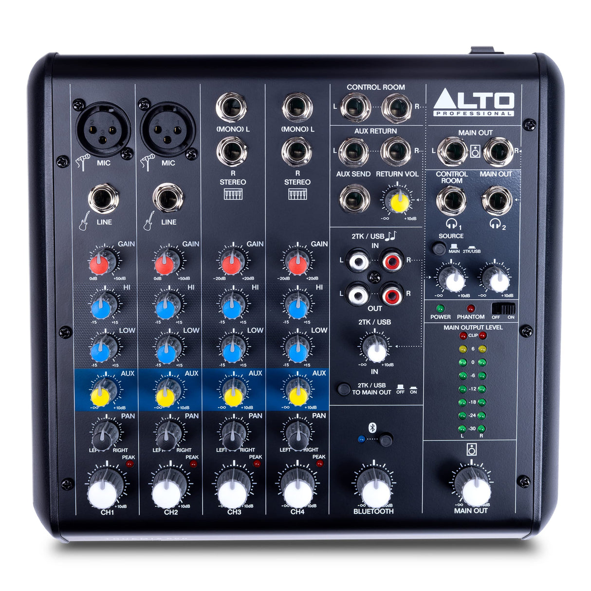 ALTO TrueMix 600 Mesa de Mezclas Con 2 Entradas XLR de Micrófono, Interfaz de Audio USB y Bluetooth Para Podcasts, Actuaciones en Vivo, Grabaciones, DJ, PC y Mac