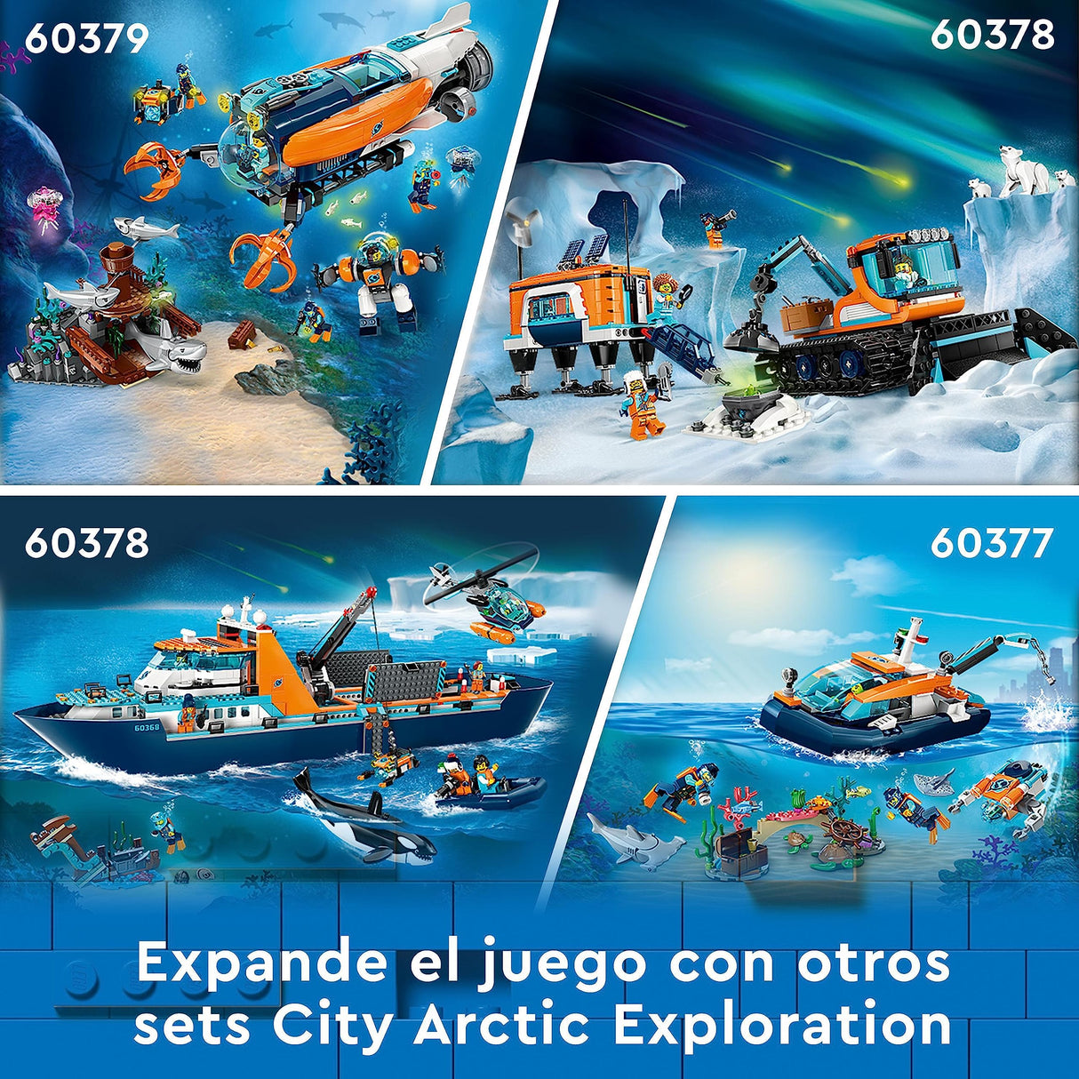 LEGO 60368 City Barco Explorador del Ártico, Barco Grande de Juguete Que Flota con Helicóptero, Sub, Naufragio Vikingo, Minifiguras y una Figura de Orca, Regalo para Niños y Niñas de 7 Años o Más