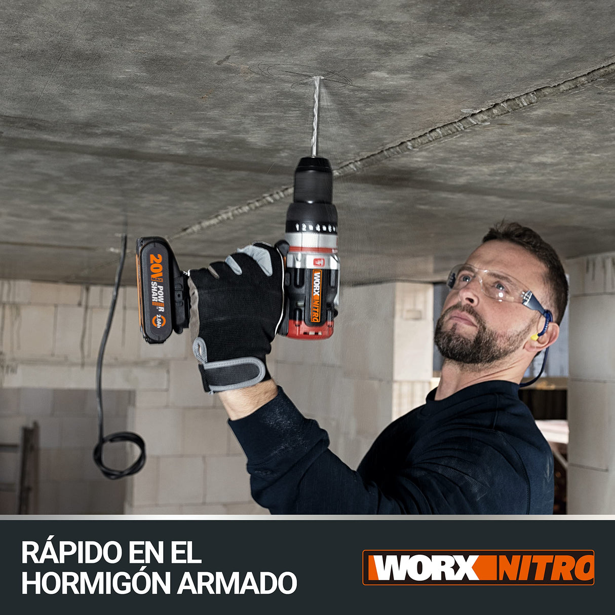 WORX Taladro Percutor Slammer Brushless 20V | PowerShare | WX354 | 2 baterías 2Ah y cargador | Perfora hormigón, motor sin escobillas, velocidad variable, ajustes de par 18+1+1 | Percusión activa