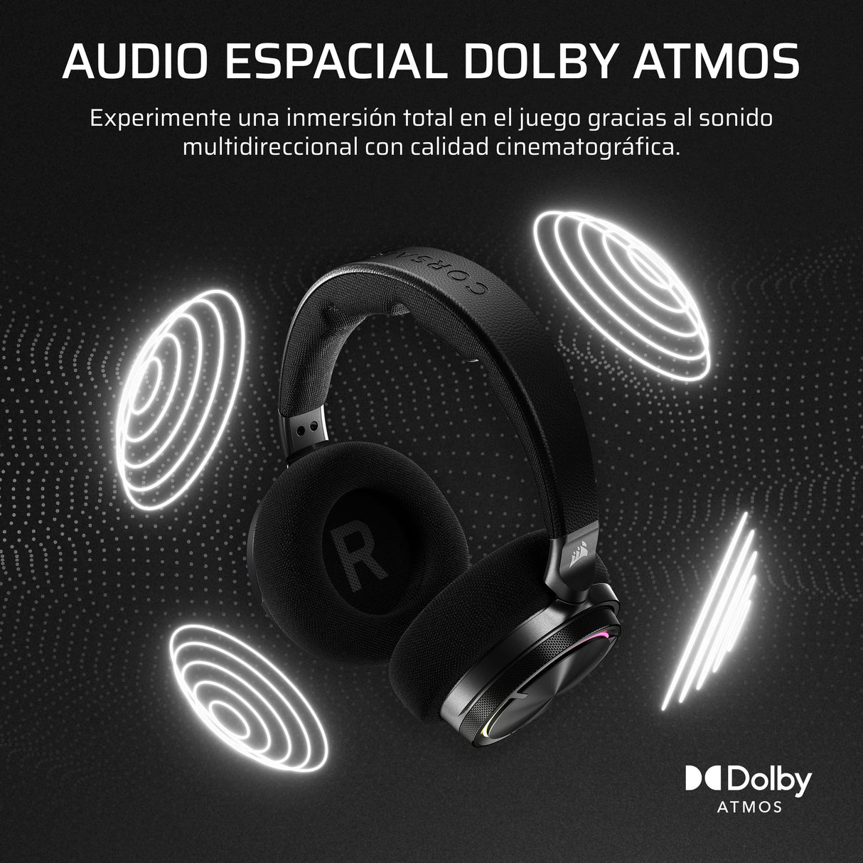 Corsair Virtuoso MAX Wireless Auriculares para Juegos con Bluetooth – Dolby Atmos, SoundID, Cancelación Activa del Ruido, Micrófono de Calidad Broadcast, para PC, Mac, PS5, PS4 – Carbono
