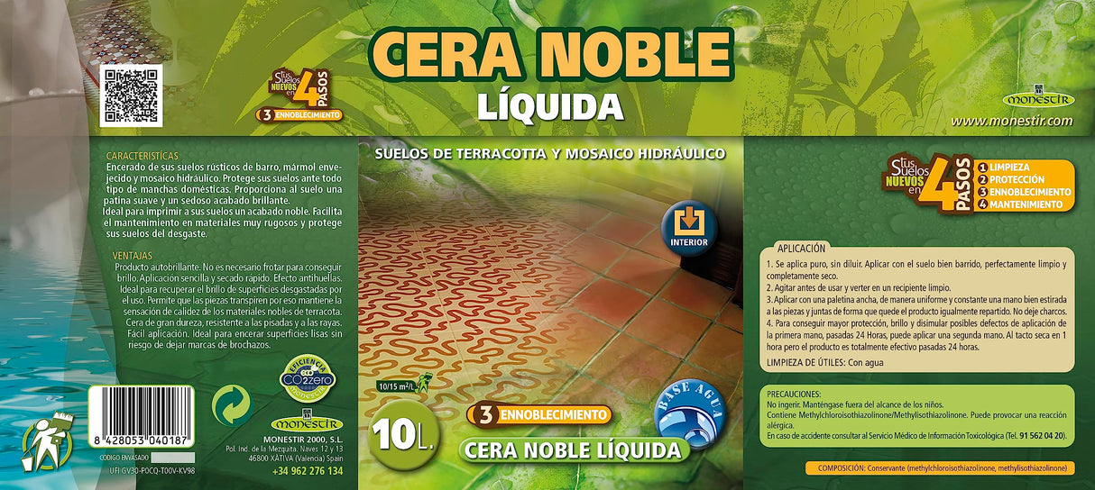 MONESTIR Cera Noble Líquida Brillo para Suelos Rústicos 10L