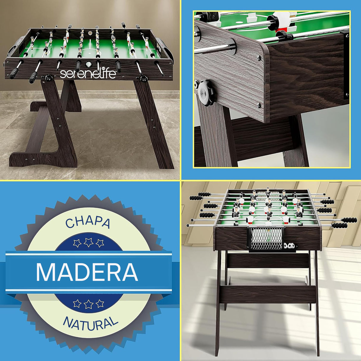 SereneLife futbolín plegable, Tamaño Completo, de 48" con 2 Mini balones, Marcador de puntuación, Patas sólidas y Resistentes, Mesa de fútbol para el hogar