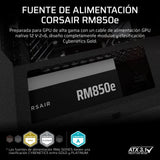 CORSAIR RM850e (2025) Fuente de alimentación ATX Totalmente Modular de bajo Ruido con Cable de 12V-2x6 - Compatible con ATX 3.1 y PCIe 5.1, eficiencia Cybenetics Gold, condensadores a 105°C - Negro