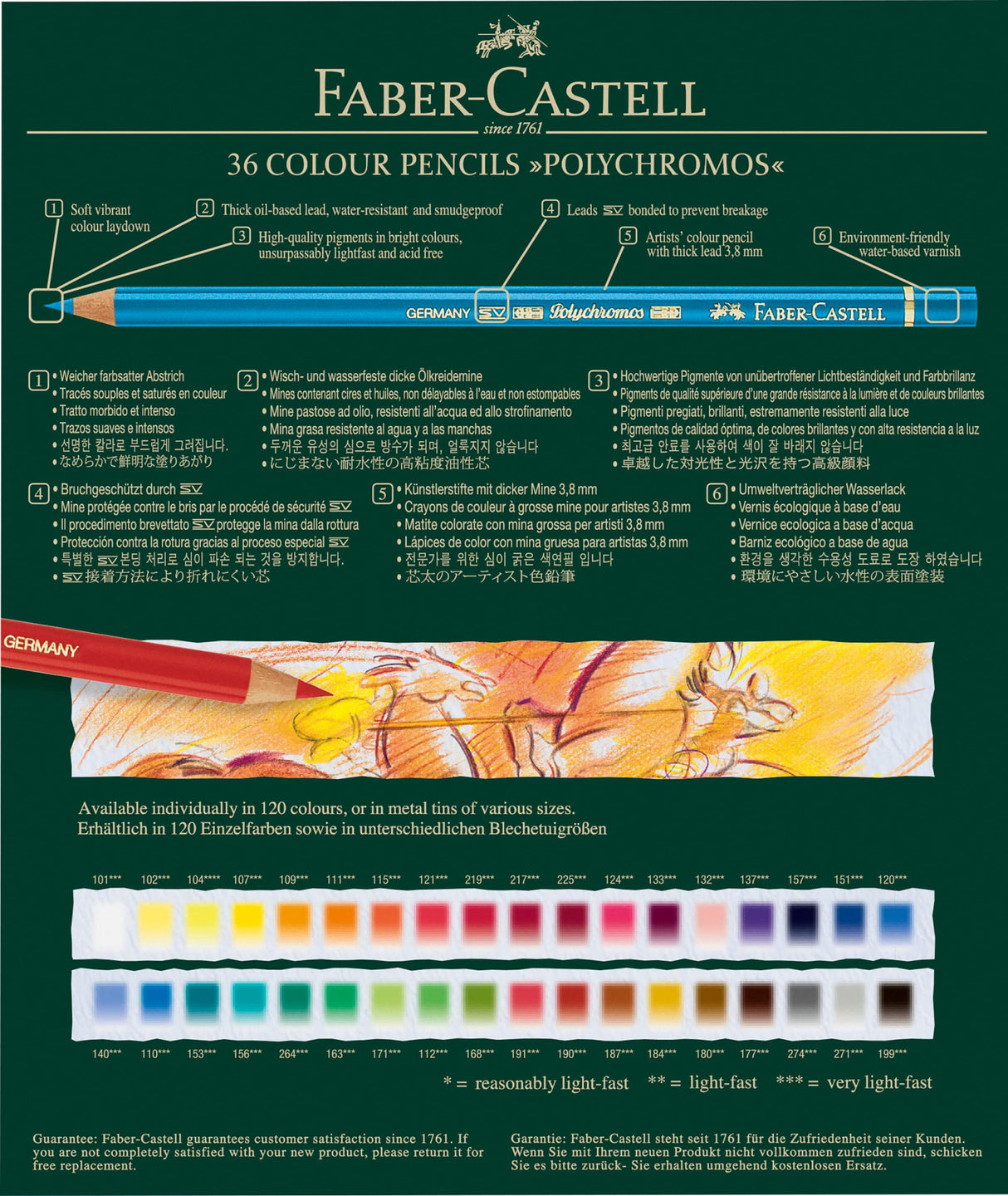 Faber-Castell 110038 - Estuche Estudio con 36 Ecolápices Polychromos - Multicolor