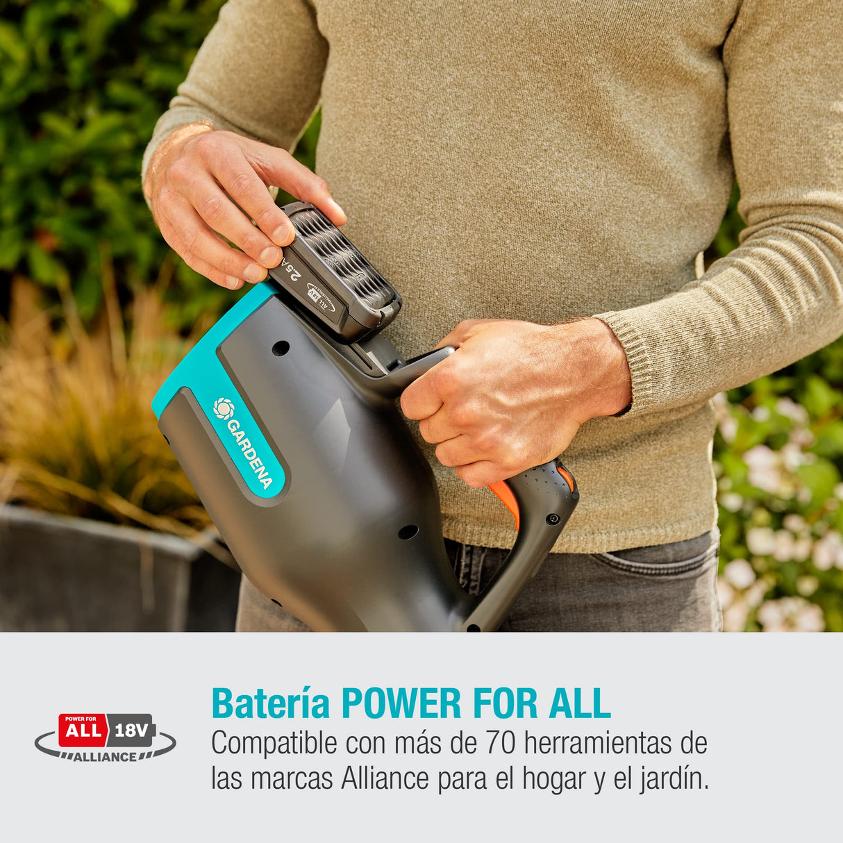 Gardena Set Ready-To-Use de PowerJet 18V P4A: potente soplador inalámbrico para una limpieza rápida y eficaz en casa y en el jardín, velocidad de soplado de 100 km/h (14890-20)