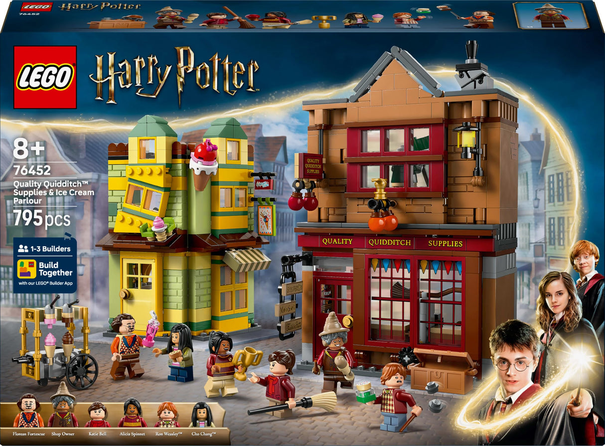 LEGO Harry Potter Artículos de Calidad para Quidditch y Heladería - Tiendas del Callejón Diagon de Juguete - 6 Minifiguras, Nimbus 2000 y Snitch Dorada - Regalo para Niños y Niñas de 8+ Años 76452