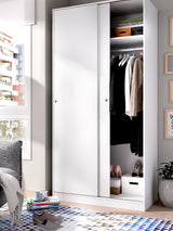 DEKIT GRUPO RIMOBEL Armario 2 Puertas correderas, Madera de ingeniería, Blanco Brillo, 100x204x50cm