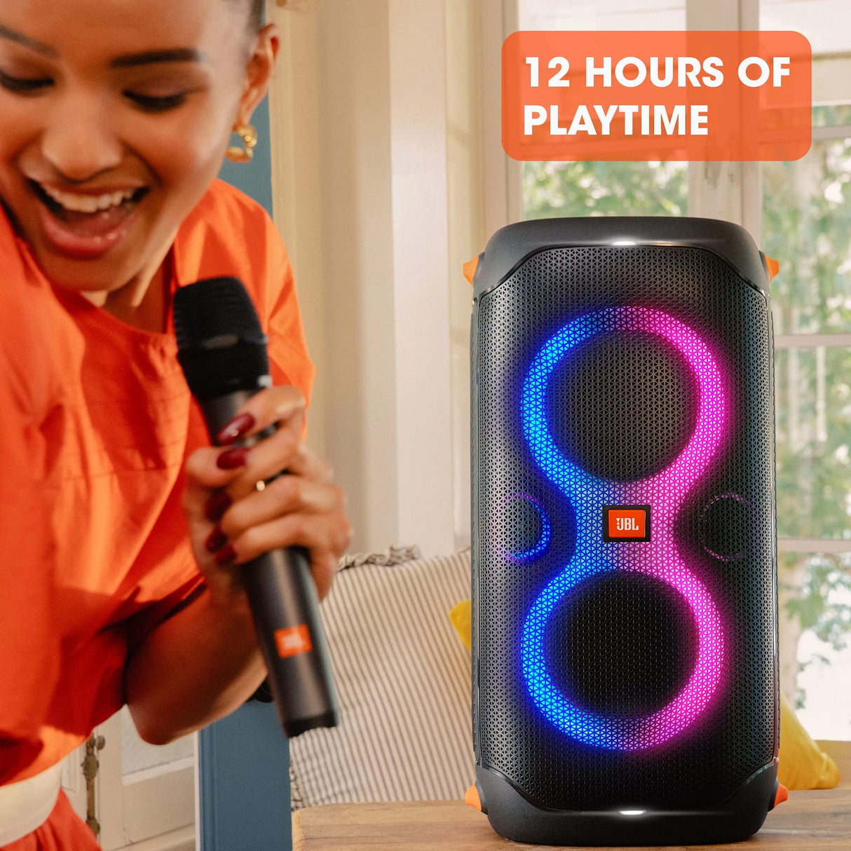 JBL PartyBox 110 Altavoz con Bluetooth portátil con efectos de luces para fiestas, IPX4 a prueba de salpicaduras, 12 horas de reproducción, TWS, altavoz para interiores y exteriores, negro