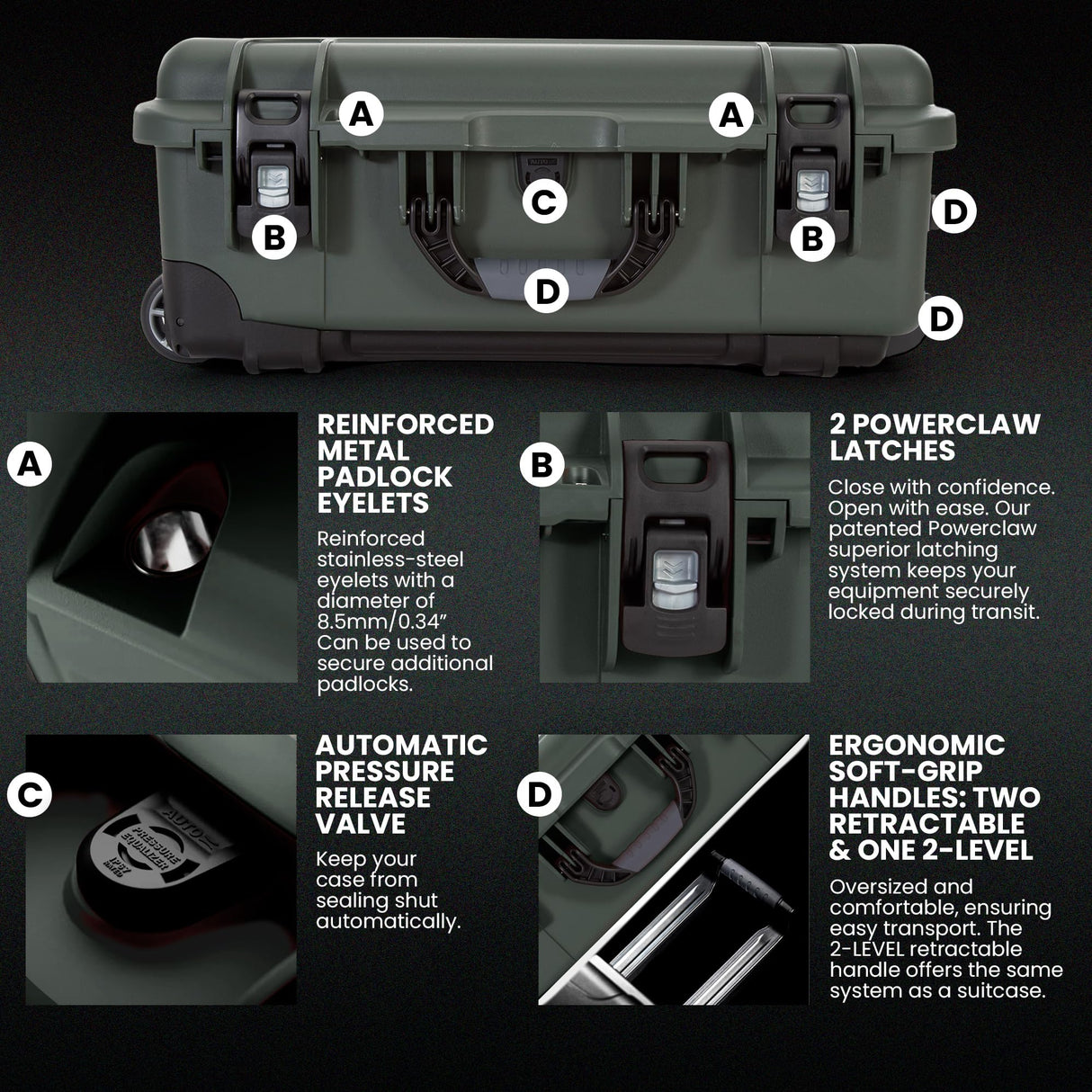 Nanuk Wheeled Series 935 - Funda Protectora Ligera de Resina NK-7 Impermeable para cámara DSLR, 3 Lentes, Flash, Color Verde Oliva
