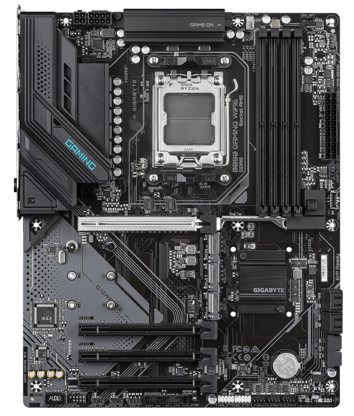 GIGABYTE B850 Gaming WIFI6 Placa Base - Procesadores AMD Ryzen Serie 9000, VRM Digital de 6+2+2 Fases, hasta 8200MHz DDR5 (OC), 1xPCIe 5.0 + 2xPCIe 4.0 M.2, LAN GbE, WiFi 6, USB 3.2 Gen 2