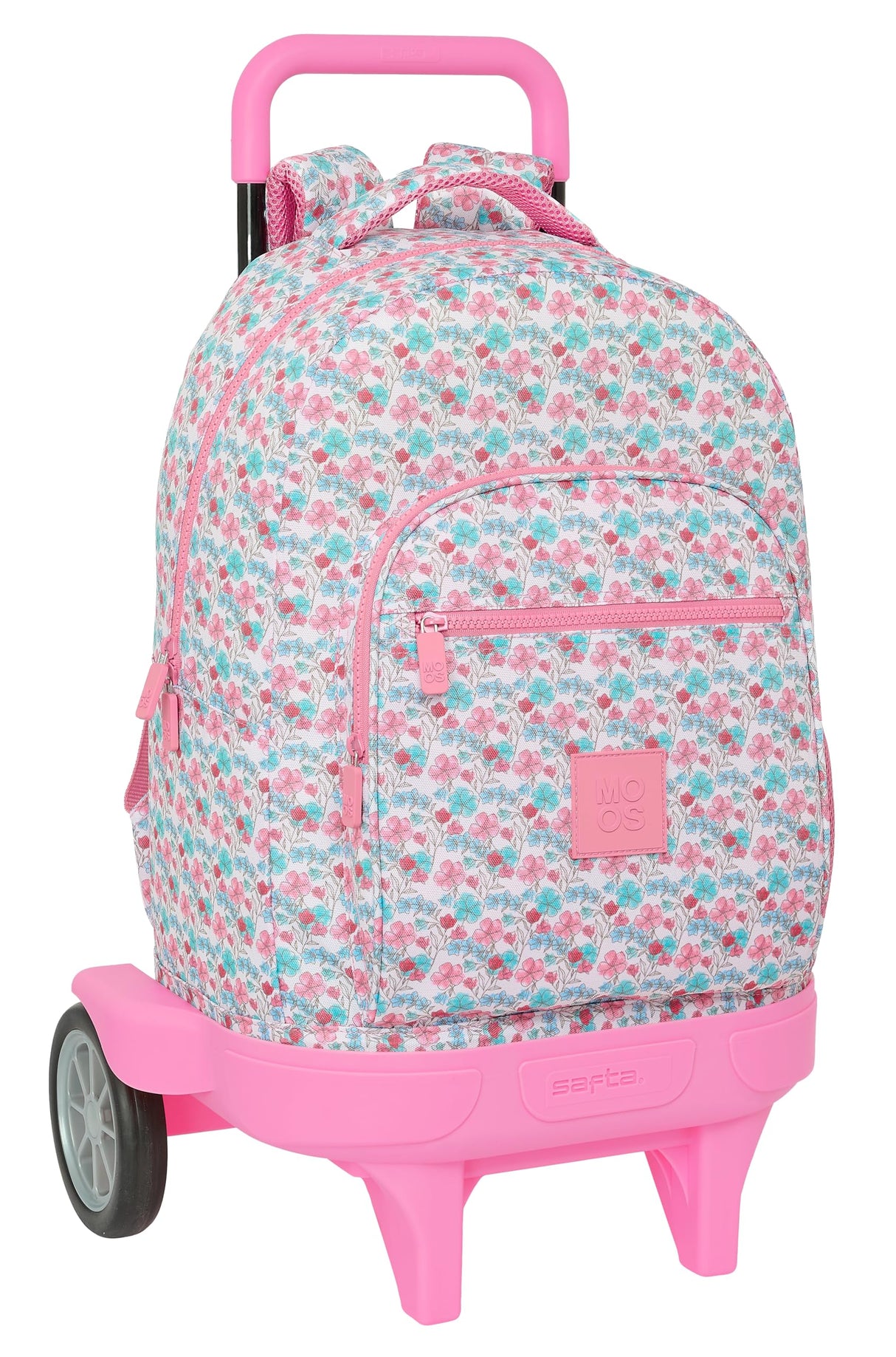 Safta MOOS FLORES - Mochila Grande con Ruedas, Compact Evolución, Extraíble, Ideal para Niños de Diferentes Edades, Cómoda y Versátil, Calidad y Resistencia, 33x22x45 cm, Color Multicolor