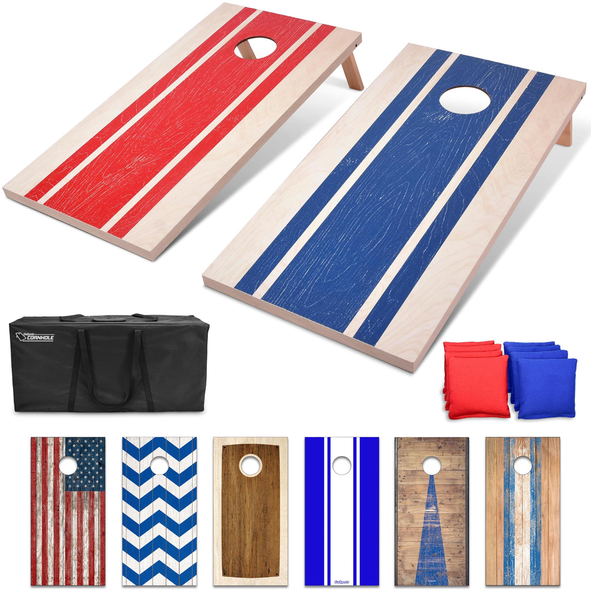 GoSports - Juego de Cornhole con diseño de Madera de 1,2 x 0,6 m, Incluye Dos Tablas de 1,2 x 0,6 m, 8 Bolsas de Frijoles (pufs) y Funda de Transporte