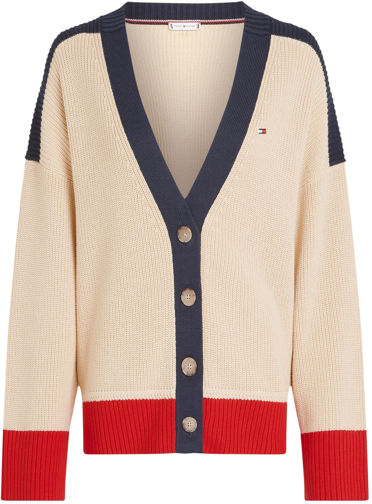 Tommy Hilfiger Chaqueta de punto Mujer Cárdigan con botones, Marfil (Country Ivory), L-XL