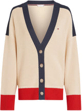 Tommy Hilfiger Chaqueta de punto Mujer Cárdigan con botones, Marfil (Country Ivory), L-XL