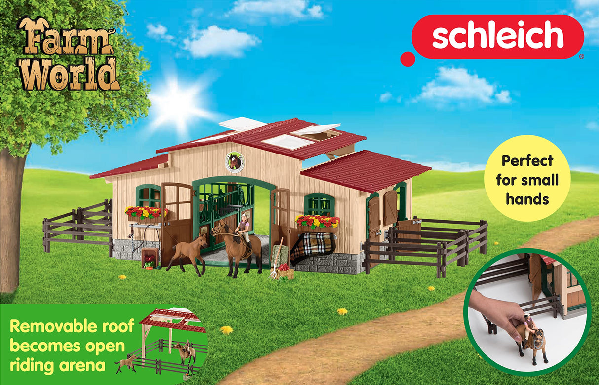 Schleich 42195 Caballeriza con Caballos y Accesorios, a Partir de 3 años, Farm World - playset, 96 Piezas