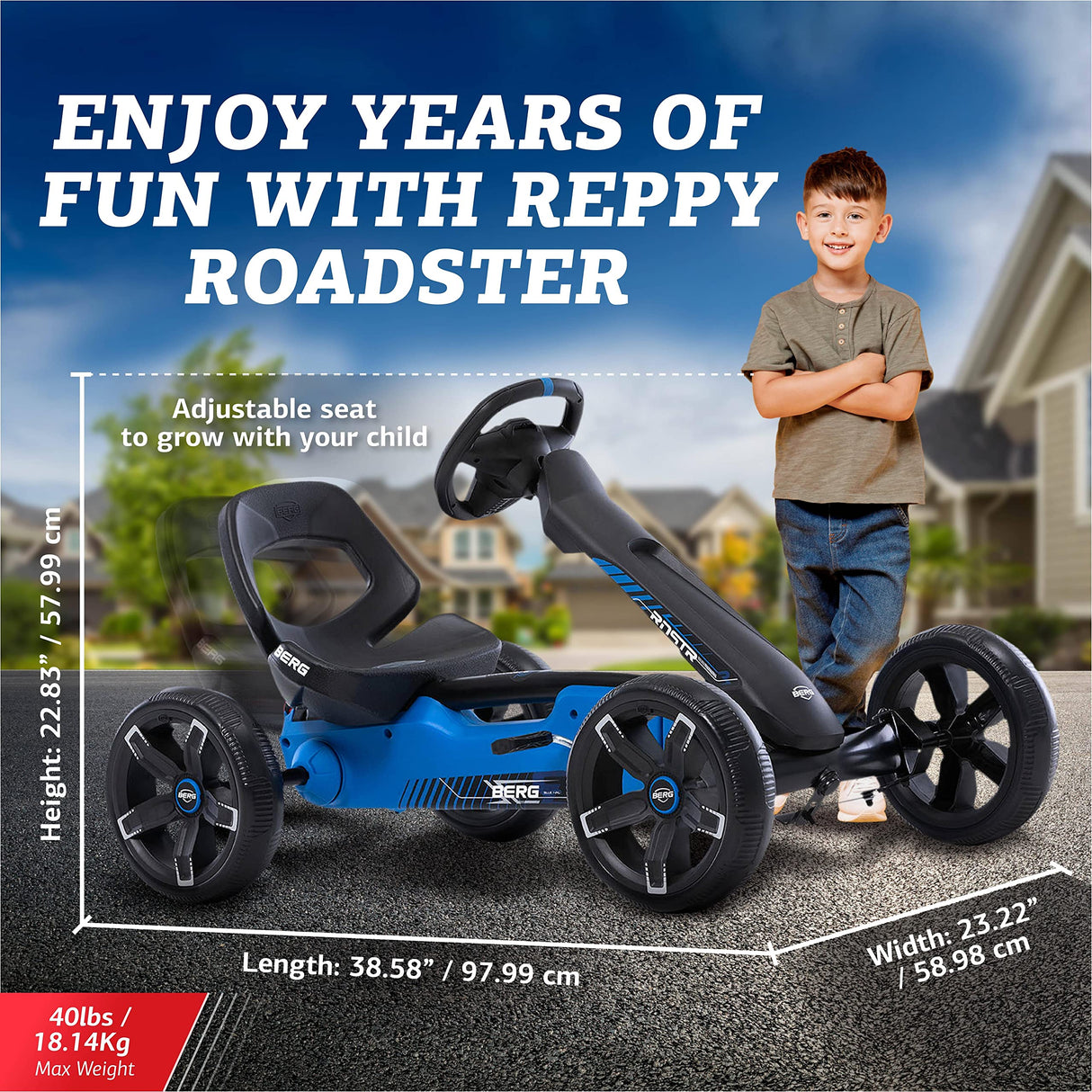 BERG Pedal Gokart Reppy Roadster con Caja de Sonido en el Volante| Coche de Pedales, Seguro y Estabilidad, Juguete para niños Adecuado para niños de 2,5 a 6 años