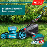 TOTAL - Cortacésped Brushless A Batería | Batería de 40V de Larga Duración | Incluye 2 Baterías y Cargador Rápido Doble | Fácil de Montar |con Ajuste de Altura | Cómodo de Manejar