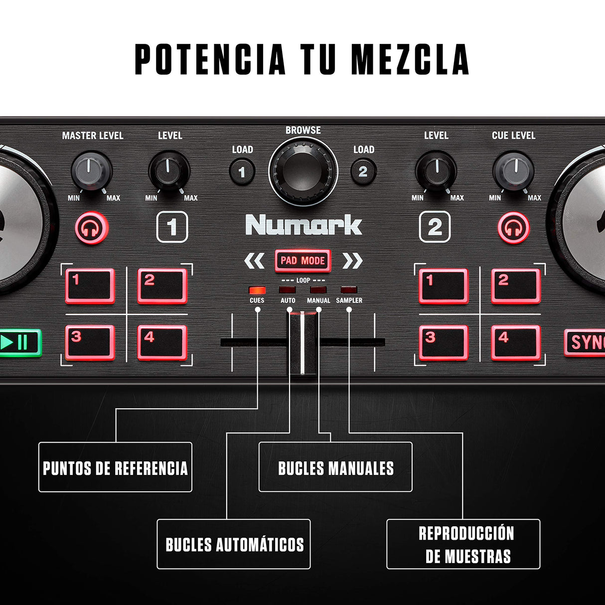 Numark DJ2GO2 Touch Controlador DJ USB Compacto de 2 Canales para Serato DJ Con Mezclador Crossfader, Interfaz de Audio y Jog Wheels de Sensibilidad Táctil