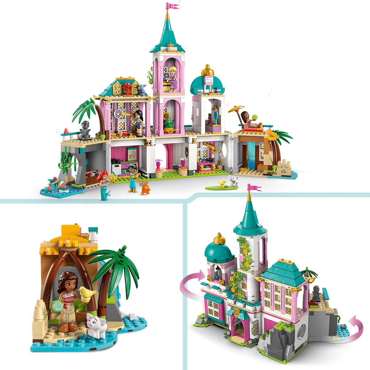 LEGO | Disney Castillo de Las Princesas y Mascotas Reales - Juguete Modular Detallado - Mini Muñecas de Rapulzel, Ariel, Vaiana, Jasmine y Mulán y Animales - Regalo para Niñas de 6+ Años 43267
