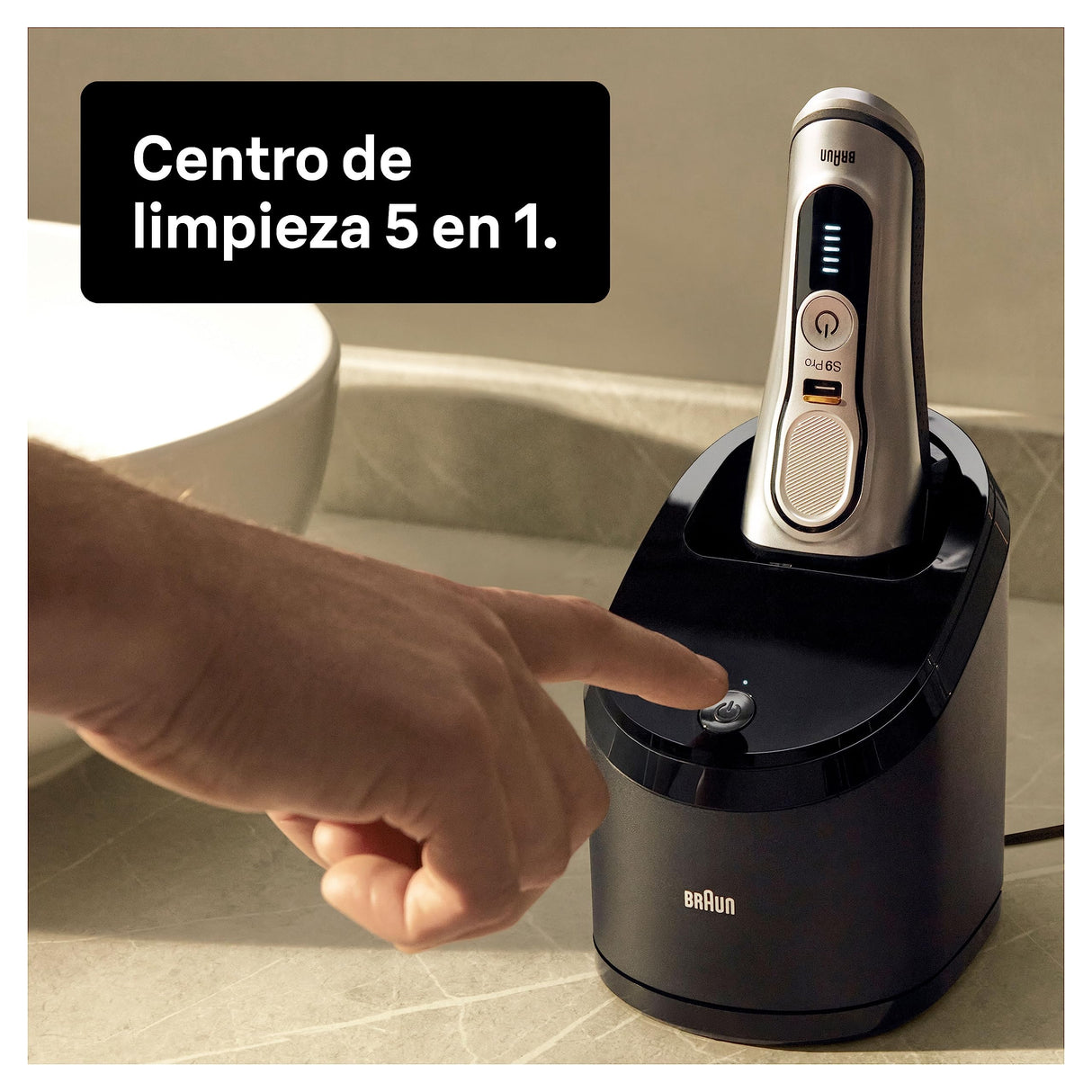 Braun Series 9 Pro Afeitadora Eléctrica Hombre, Máquina de Afeitar Barba con Recortadora ProLift y Cabezal 4en1, Centro de Limpieza y Carga 5en1, Funda, Recargable, Inalámbrica, 9466 CC, Cromo