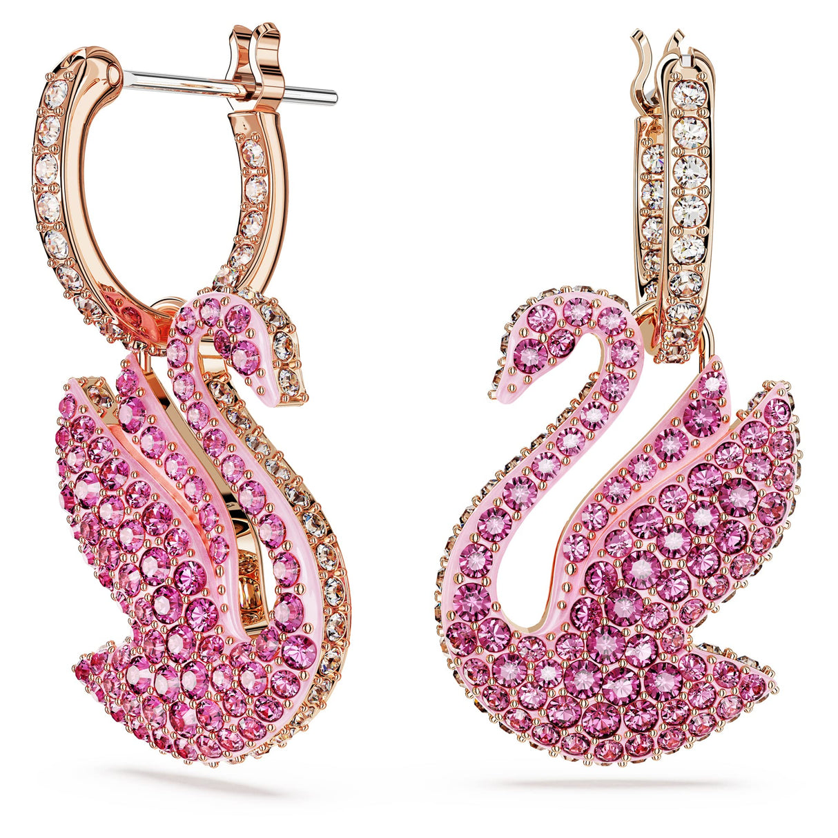 Swarovski Pendientes Swarovski Iconic Swan, Cisne, Rosas, Baño tono oro rosa