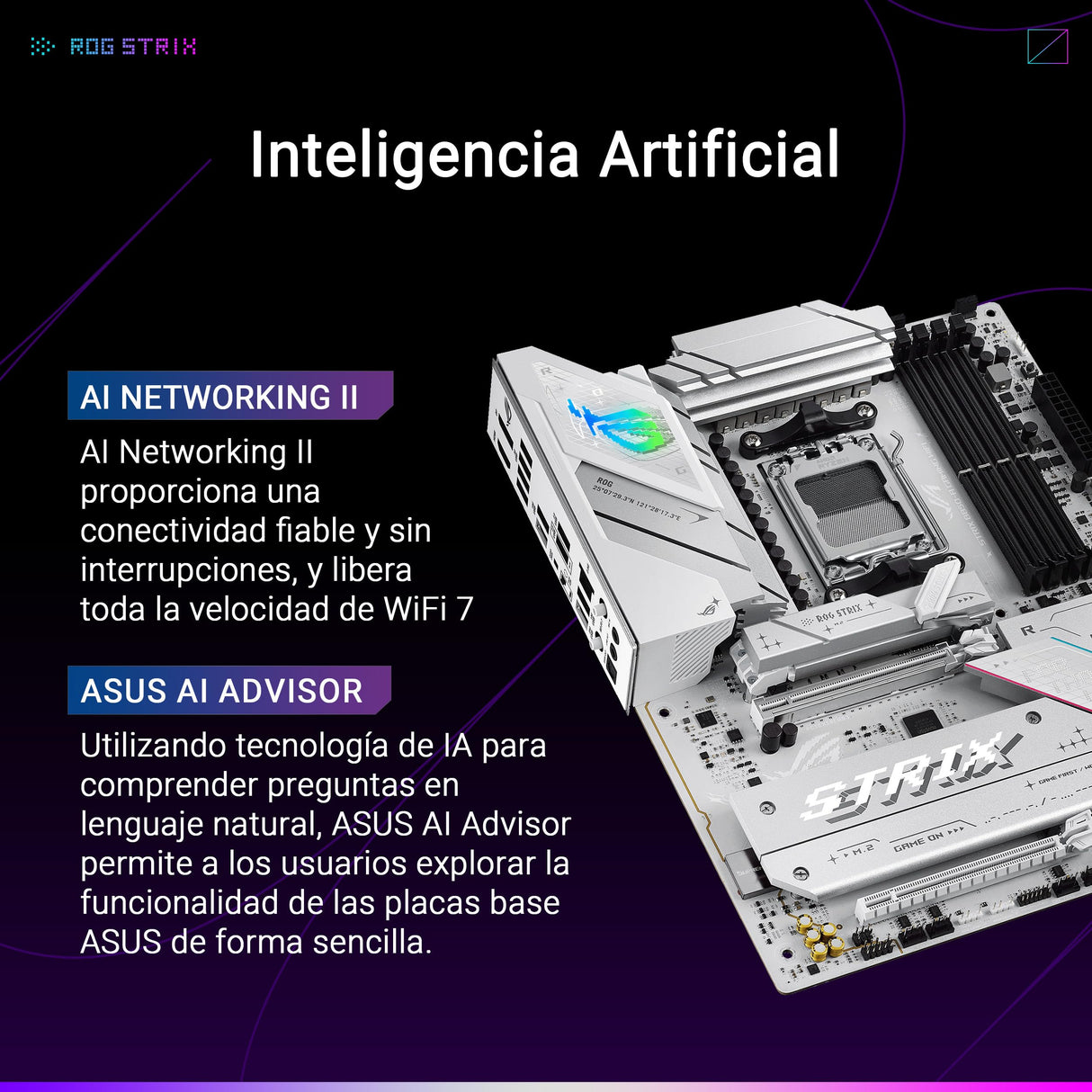 ASUS ROG Strix B850-A Gaming WiFi - Placa Base AMD ATX, 14+2+2 etapas de Potencia, DDR5, Cuatro Ranuras M.2, PCIe 5.0, WiFi 7, USB Tipo-C 20 Gbps y Aura Sync RGB