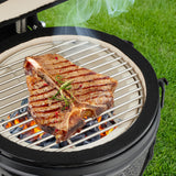 Relaxdays Barbacoa de Carbón Kamado, 26 cm Ø, Parrilla Cerámica con Termómetro hasta 450°C, BBQ, Asar y Cocinar, Negro, Acero Inoxidable, Hierro