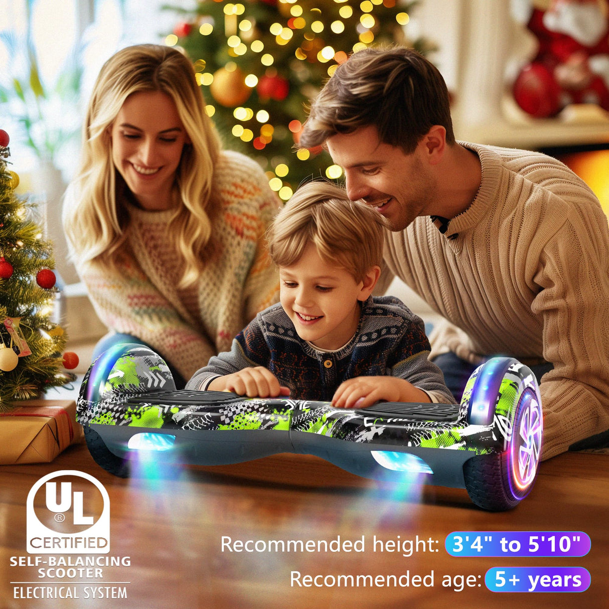 SISIGAD Hoverboard auto-équilibrant, Bluetooth et lumières LED colorées, cadeaux pour enfants